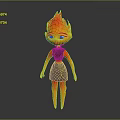 Game Movie Character With Flame Hair In Cartoon Style Black Dress And Yellow Details
