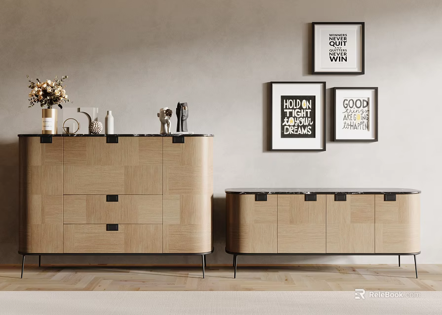 Modern Entryway Cabinet And Sideboard With Decorative Paintings Decorations And Vase On Top 3d model 