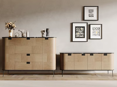 Modern Entryway Cabinet And Sideboard With Decorative Paintings Decorations And Vase On Top 3d model