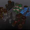 Rusty Metal Cans As Household Items With Assorted Colors Sizes And Labels 3d model