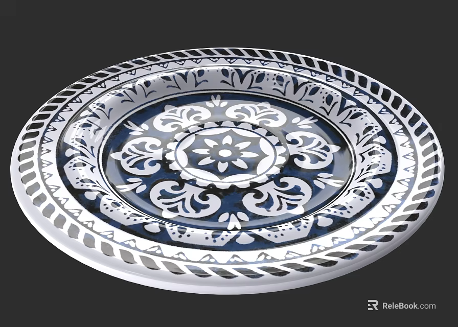 Elegant Blue And White Circular Tableware Set With Intricate Patterns And Hollow Out Edge 3d model 
