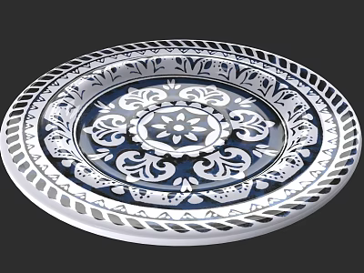 Elegant Blue And White Circular Tableware Set With Intricate Patterns And Hollow Out Edge 3d model