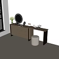 Modern Vanity Table With Drawers Stool Mirror And Makeup Products On Top 3d model