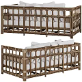 Rattan Sofa With White Cushions And Brown Armrests Multiple Angles