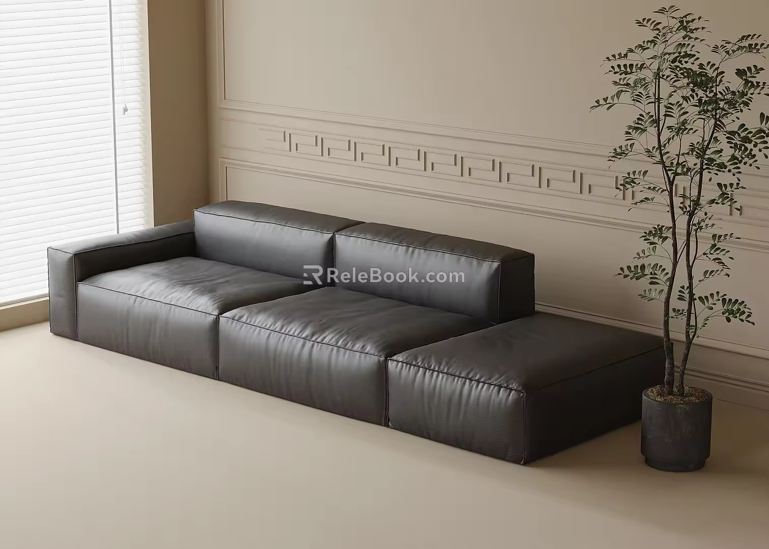 Modern Leather Multiplayer Sofa 3d model