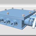 Blue Industrial Electrical Enclosure With Multiple Circular Ports And Bolted Cover