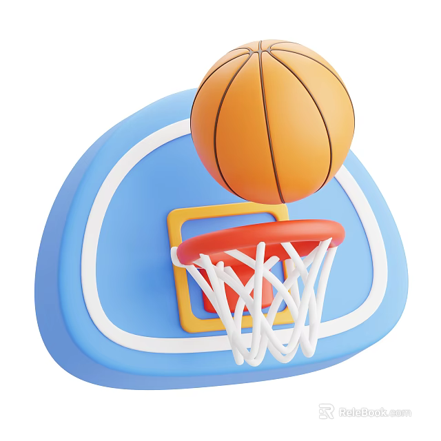 Durable Basketball Hoop With Orange Basketball And White Net Blue Backboard Sports Equipment 3d model 