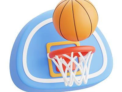 Durable Basketball Hoop With Orange Basketball And White Net Blue Backboard Sports Equipment 3d model