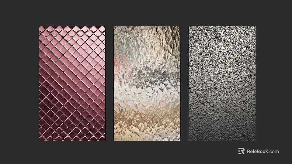 Decorative Textured Wall Panels with Red Diamond Metallic and Black Rough Textures 3d model 