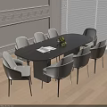 Modern Oval Table And Chair Set With Eight White Brown Chairs And Book Fruit Plate