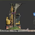 Detailed Yellow Excavator Model Scene With Trees Broken Ground And Grass 3d model