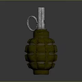 Green Military Grenade With Metal Pin Fuse And Ribbed Surface Design