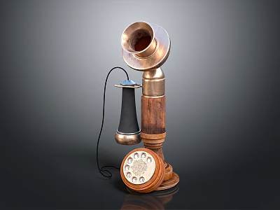 Vintage Telephone With Wooden Base Brass Receiver And Rotary Dial 3d model