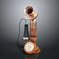 Vintage Telephone With Wooden Base Brass Receiver And Rotary Dial