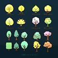 Decorative Wall Decor With Various Tree Logos In Different Shapes And Colors 3d model