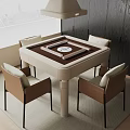 Modern Entertainment Table with Brown Surface Beige Frame and Four Comfortable Chairs