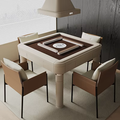 Modern Entertainment Table with Brown Surface Beige Frame and Four Comfortable Chairs 3d model