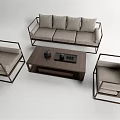 Modern Upholstered Sofa Coffee Table Set With Two Accent Chairs And Decorative Items 3d model