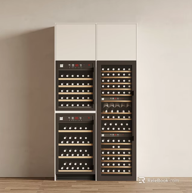Modern Wine Cooler Cabinet With Multiple Shelves And Wine Bottles Storage 3d model 