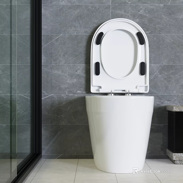 Modern White Toilet With Open Lid In Bathroom Grey Marble Wall Design 3d model 
