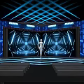 Futuristic Stage Design With Neon Blue Lighting Geometric Patterns And LED Background