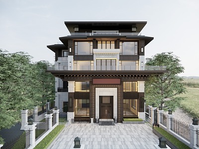 New Chinese Style Single-family Villa Homestay Hotel Rural Self-built Rural Residence 3d model