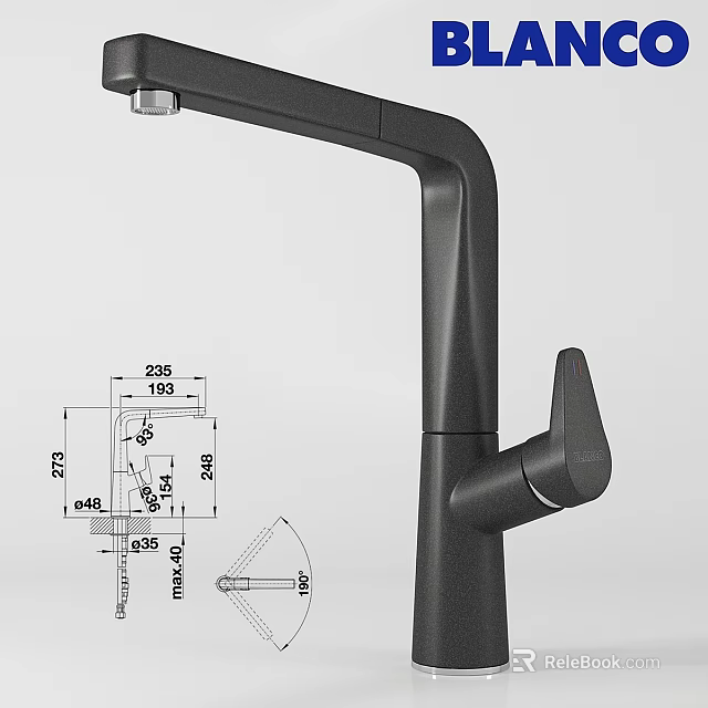 Sleek Modern Kitchen Faucet Featuring Detailed Dimensions And Technical Specifications 3d model 