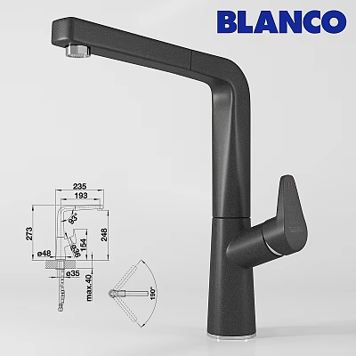 Sleek Modern Kitchen Faucet Featuring Detailed Dimensions And Technical Specifications 3d model