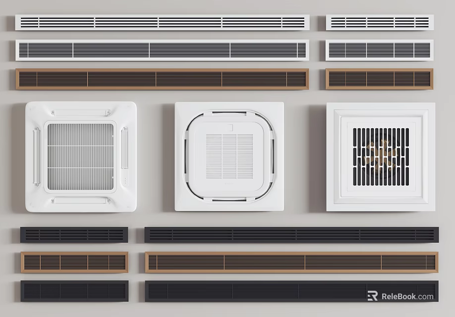 Various Air Conditioner Vents Designs In White Black And Brown Colors 3d model 