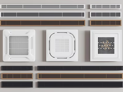 Various Air Conditioner Vents Designs In White Black And Brown Colors 3d model