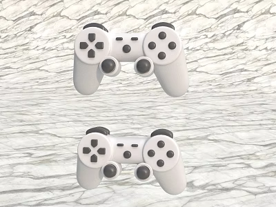 Two Stylish White Entertainment Electronics Game Controllers on Marble Texture Surface 3d model