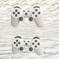 Two Stylish White Entertainment Electronics Game Controllers on Marble Texture Surface