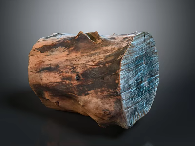 Plants Thriving On Natural Tree Stump With Brown And Blue Green Textures 3d model