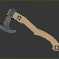 Black Head Wooden Handle Axe With Decorative Patterns As Hand Tool