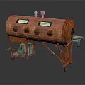 Rusty Industrial Cylinder Equipment With Two Viewing Windows Control Knobs Pressure Gauge And Wheeled Stand