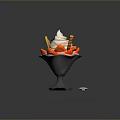 Delicious Ice Cream Dessert With Whipped Cream Strawberries Waffle And Decorative Stick