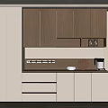 Modern Minimalist Sideboard With Wooden Cabinets White Panel Shelf Drawers Coffee Machine Plates Glassware