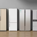 Various Style Refrigerators in Beige White Silver Colors On Wooden Floor