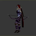 Blue Skinned Fantasy Character With Purple Gold Armor Red Cape Horns Standing Pose