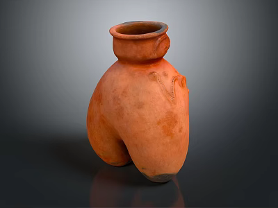 Unique Orange Red Clay Pot With Curved Shape Textured Surface And Sturdy Base 3d model