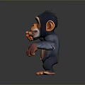 3D Rendered Smiling Cartoon Monkey With Black Head Orange Ears Hands Feet Standing Pointing