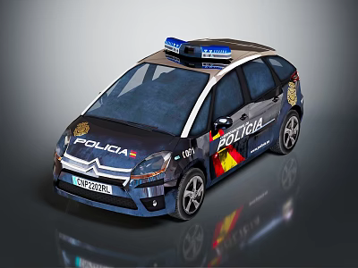 Policia Patrol Car With Blue Emergency Lights Citroen Logo And Colored Stripes 3d model