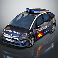 Policia Patrol Car With Blue Emergency Lights Citroen Logo And Colored Stripes