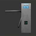 Gray Three Bar Turnstile With Silver Rotating Bars Blue Screen And Green Indicator Light 3d model
