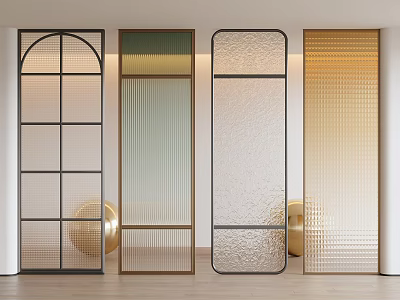 Modern Room Dividers With Metal Frames And Textured Glass Panels In Various Designs 3d model