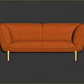 Stylish Modern Orange Two-Seater Sofa with Gold Legs and Comfortable Design