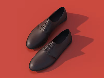 A Pair Of Black Leather Formal Shoes With Laces On Red Background 3d model