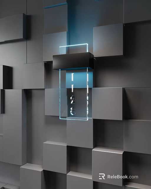 Modern LED Billboard With Blue Lighting On 3D Cube Wall Background 3d model