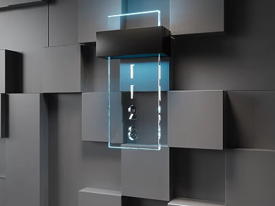 Modern LED Billboard With Blue Lighting On 3D Cube Wall Background 3d model