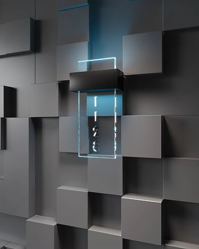 Modern LED Billboard With Blue Lighting On 3D Cube Wall Background 3d model